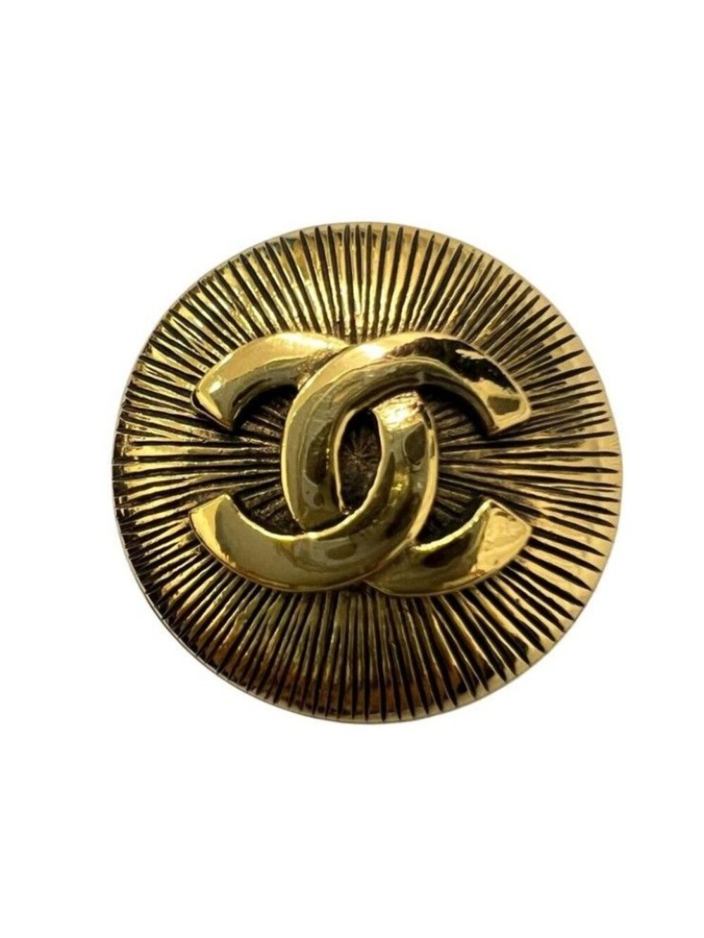 Chanel Brooch CC Logo Gold Metal Vintage Round